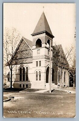 Evansville Wi Congregational Church Antique Real Photo Postcard Rppc