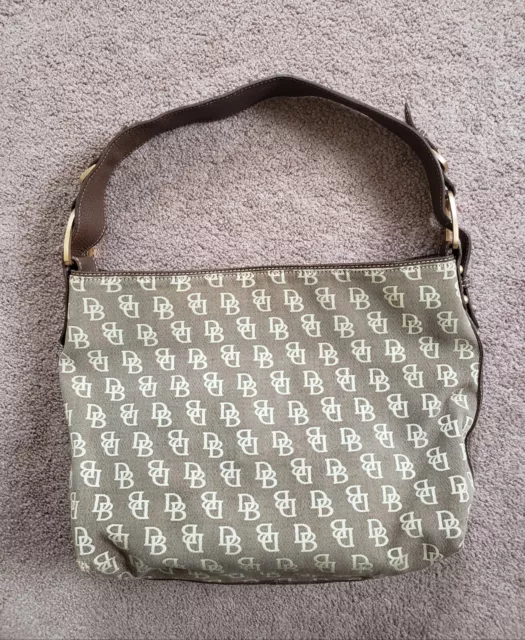 Vintage Dooney and Bourke Brown Leather & Canvas Monogram Shoulder Bag