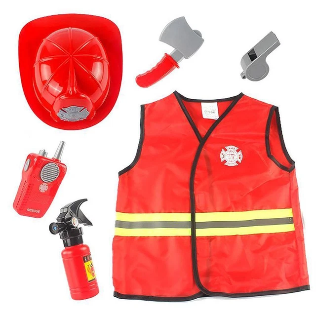 Deguisement Pompier Enfant Ensemble de Jeu de Rôle de Pompier 8 Pièces avec Chapeau de Casque et Extincteur Scénique Performance Costume Carnaval