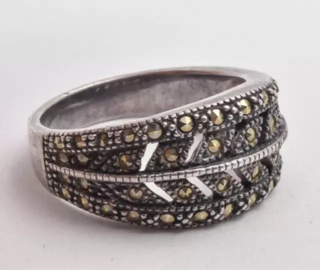 Vintage Sterling Silver Designer Signed JUDITH JACK Marcasite band Ring size 7