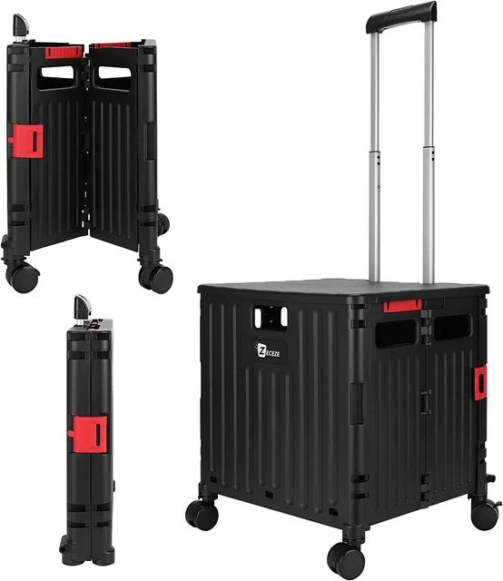 Collapsible Rolling Cart Portable Foldable Utility with Handle and Lid & Wheels
