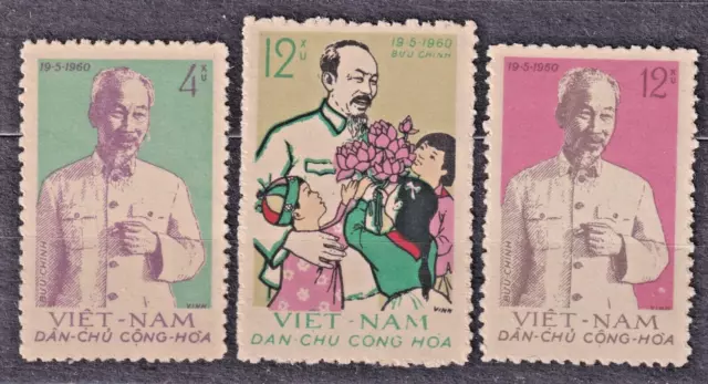 VIETNAM Nord 1960 SC#126/28 Münzsatz (*), Ho-Chi-Minh-Stadt, 70. Geburtstag.