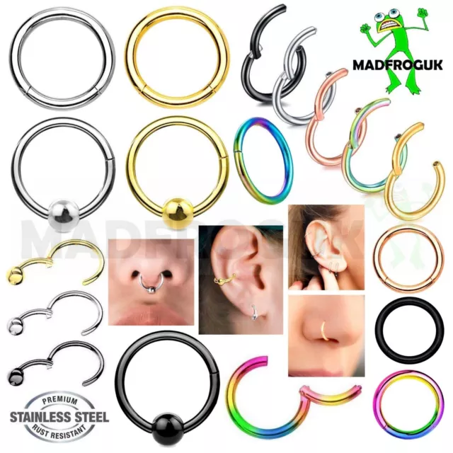 Surgical Steel Nose Ring Septum Clicker Hinge Segment Helix Earring Hoop Crystal