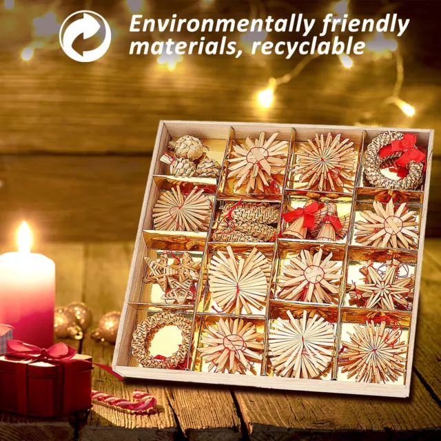 56-Tlg Weihnachtsanhänger Stroh Christbaumschmuck Weihnachten Strohsterne, DHL