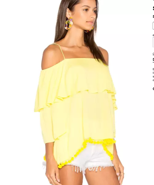 Alice + Olivia Womens Meagan Yellow Cold Shoulder Ruffled Top Size M Pom Pom NEW