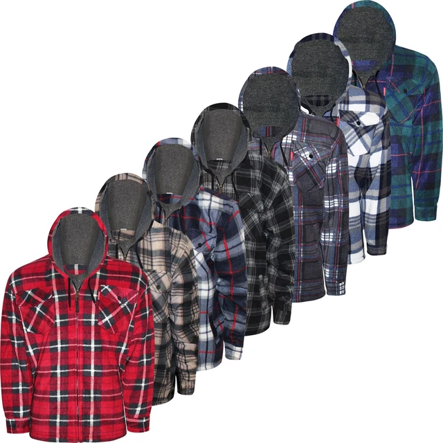 Mens Sherpa Fur Fleece Lined Hoodie Lumberjack Jacket Hooded Work Padded Shirt