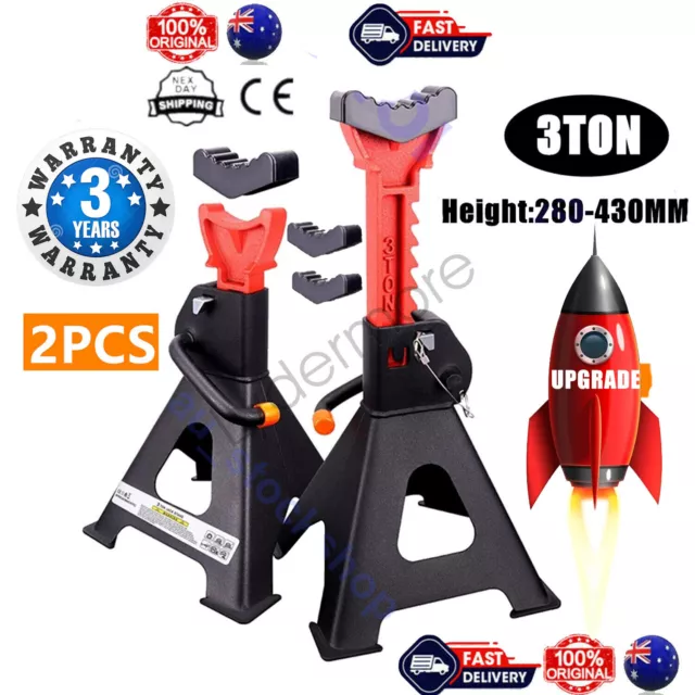 New 3 Tonne Car Jack Stand (Pair) Adjustable Height - 3,000 Kg Work Load AU