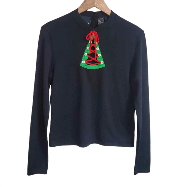 Michael Simon Christmas Tree Silk Blend Knit Sweater Small