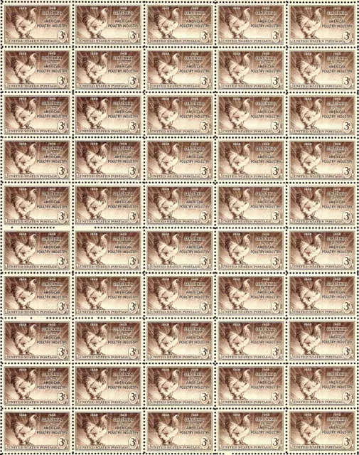 1948 - POULTRY (BRAHMA CHICKEN) - #968 Mint -MNH- Sheet of 50 Postage Stamps