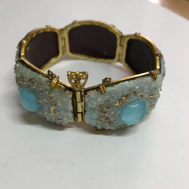 Superbe bracelet en émaux de Limoges sur cuivre nuances de bleu réhaussé à l'or