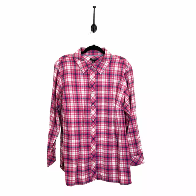 NWT Women’s Talbots 2X Pink Plaid Button Down Blouse 100% Cotton Long Sleeve