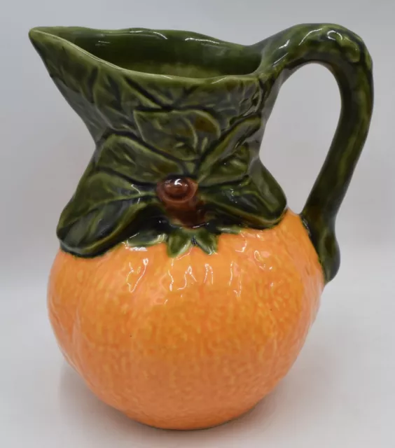 Vintage Olfaire Made in Portugal Green Ceramic Orange Pitcher