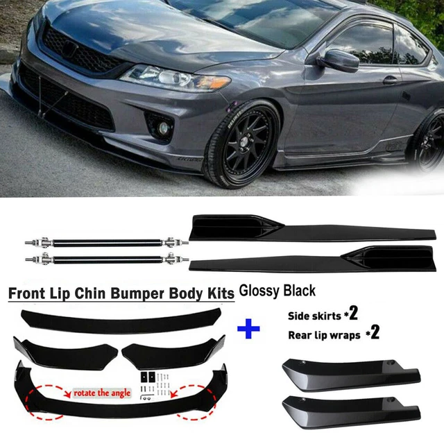 Gloss Black Body Kit For 2008-2010 Honda Accord: Front Bumper Lip + Side Skirts + Rear Lip