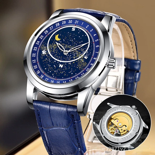Nuovo! Orologio Uomo Meccanico Rotante Rotante Cielo Automatico Impermeabile Luminoso