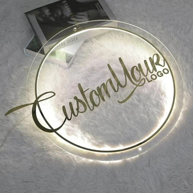 Neon Acrylic Round Backlit Signs Mirror Logo Sign UV Printed Custom 3D Text Logo