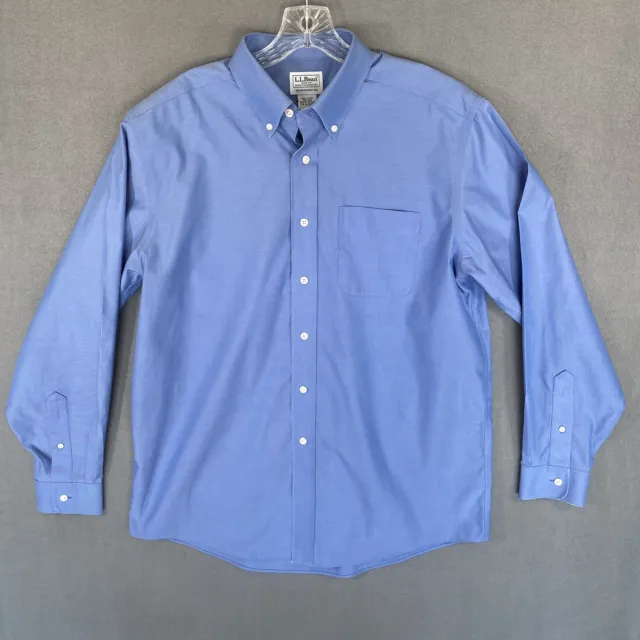 LL Bean Mens Traditional Fit Button Down Dress Shirt Blue Cotton Size 15.5-34