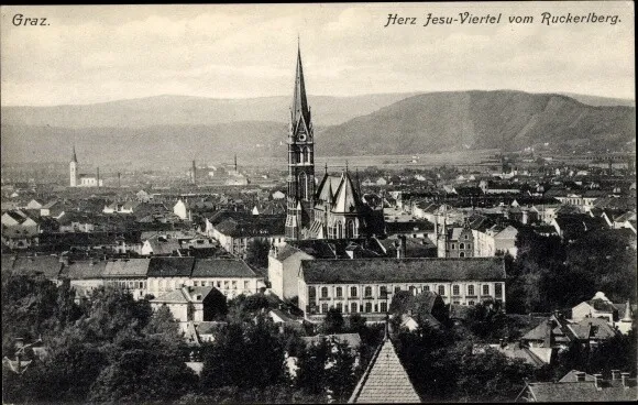 Ak Graz Steiermark, Herz Jesu-Viertel vom Ruckerlberg - 3789012