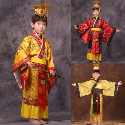 CINESE tradizionale HANFU Abito IMPERATORE Bambini Costumi Tang ROBE + Cappello Set