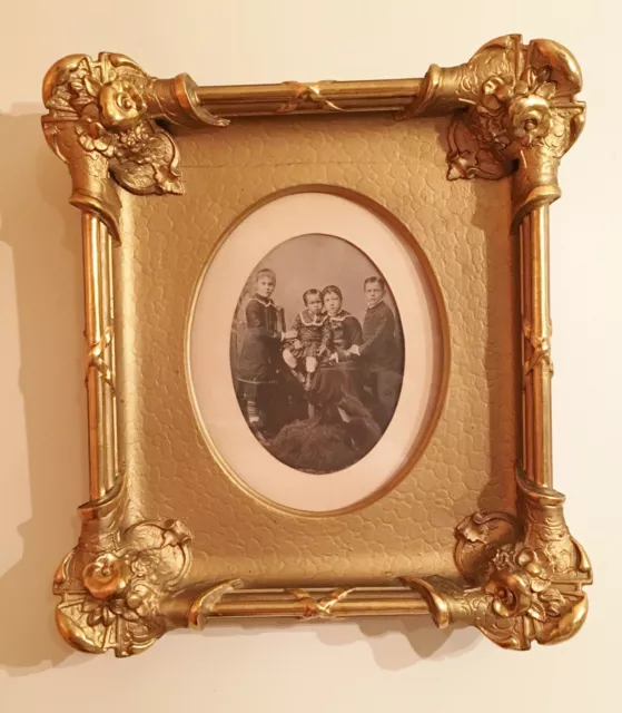 Antique Victorian Gold Gilded Picture Frame Eastlake Portrait Children Carved 14