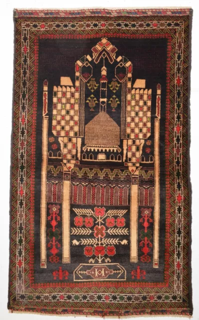 Alfombra Oriental Anudada a Mano Baluchistan Afganistán 138CM X 83cm Um 1980
