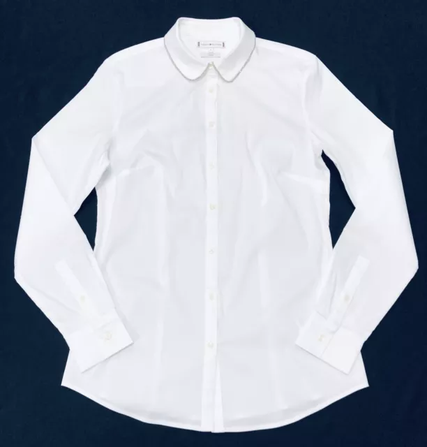 Tommy Hilfiger Women's Fitted Cotton Poplin Penny Collar Shirt In White 2