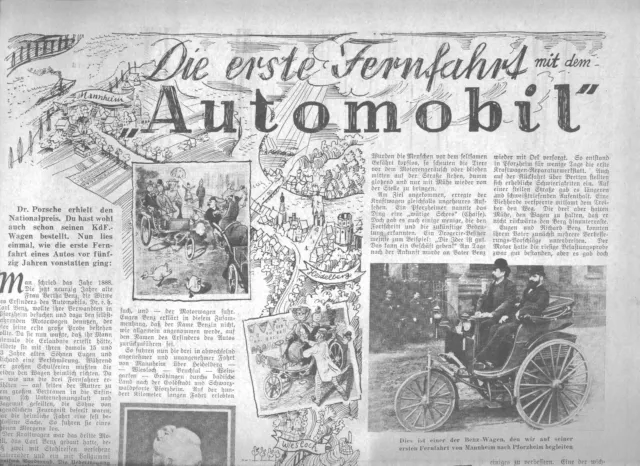 1938 "Die 1. Fernfahrt mit Automobil" in Illustrierte "Die Grüne Post" Benz-KdF