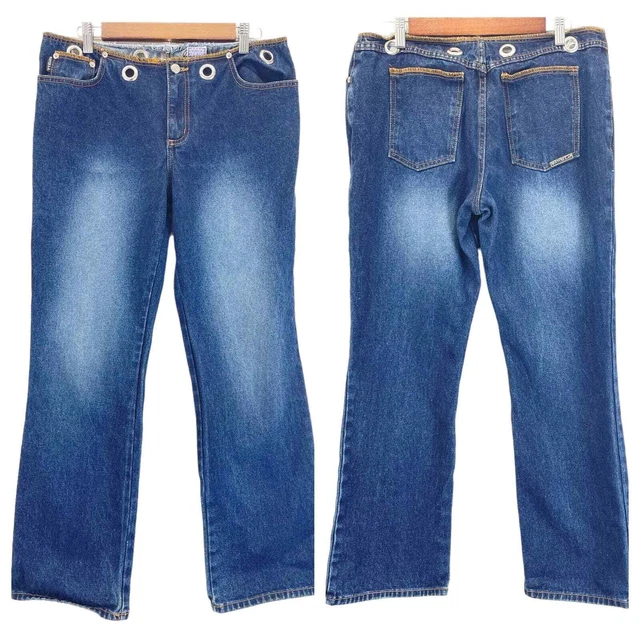 Watch L.A. Jeans Grommet Raw Edge 100% Cotton Rigid Denim Y2K Women's 13-14 Watch L.A. Jeans Grommet Raw Edge 100% Cotton Rigid Denim Y2K Women's 13-14