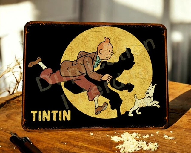 Plaque Métal Vintage Tintin Et Moto Guzzi - Décoration Murale