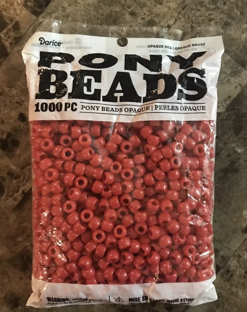 Darice Pony Beads 6 mm X 9 mm 1,000/Pkg Opaque RED for kids crafts and beading