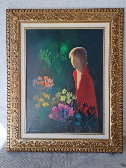 Eliano Fantuzzi "Donna con fiori" olio su tela 85x100 certificato