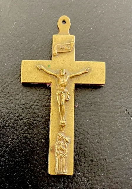 antikes Bronze Reliquien Kreuz - Beidseitig Besetzt