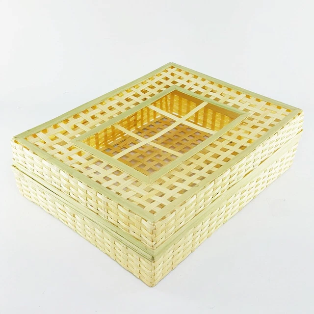 Caja de Cesta de Bambú Tradicional Tailandesa Hecha a Mano Mimbre Operculado Regalo Estuche Tejido