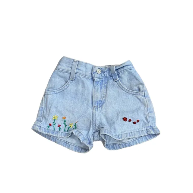 Vintage 90s Toddler Girls Denim Shorts Riders Floral Embroidery