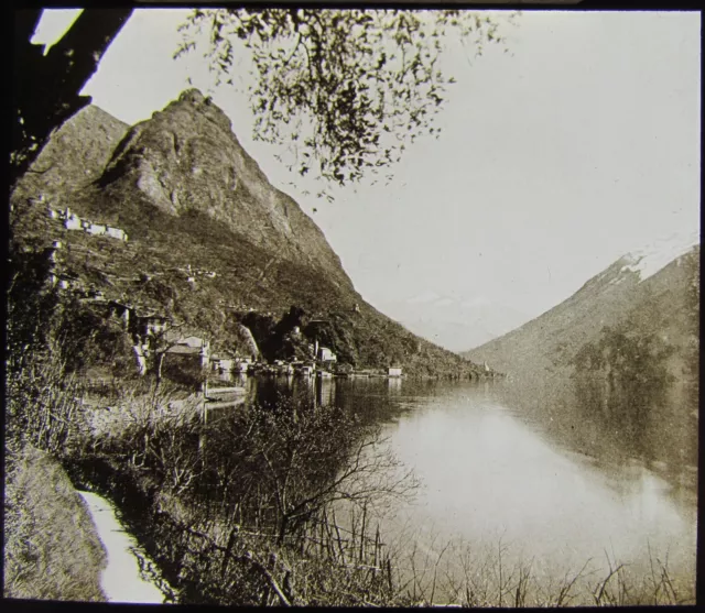 Glass Magic Lantern Slide MOUNTAIN LAKE C1920 NORTHERN ITALY ? PHOTO NO71