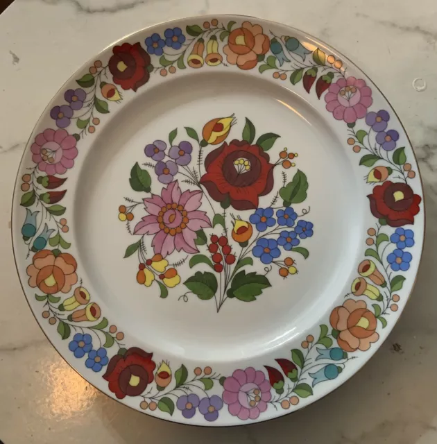 Vintage Kalocsa Hungarian Hand painted Floral 9.5" Home Decor Plate