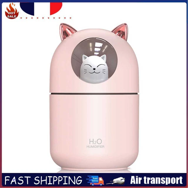 Air Humidifier Cute Cat Small LED Light Mute Air Purifier (Pink Battery)