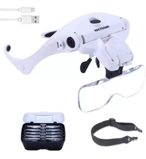 YOCTOSUN LED Head Magnifier Rechargeable Hands Free Headband Magnifying Glasses