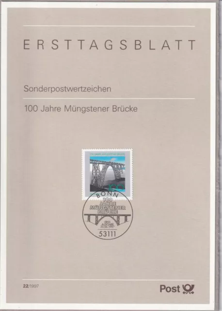 Ersttagsblatt ETB 22/1997 - "100 Jahre Müngstener Brücke" - Stempel Bonn