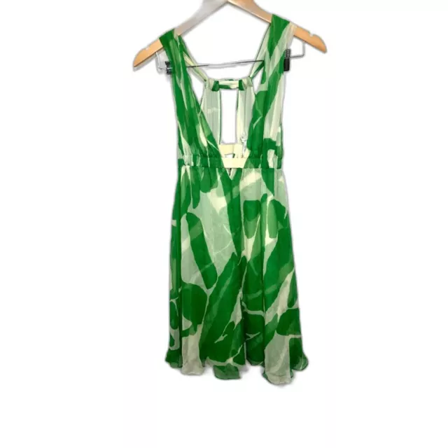 Diane Von Furstenberg Silk Mini Dress Cutouts Green Abstract Gogo retro 60s sz 4