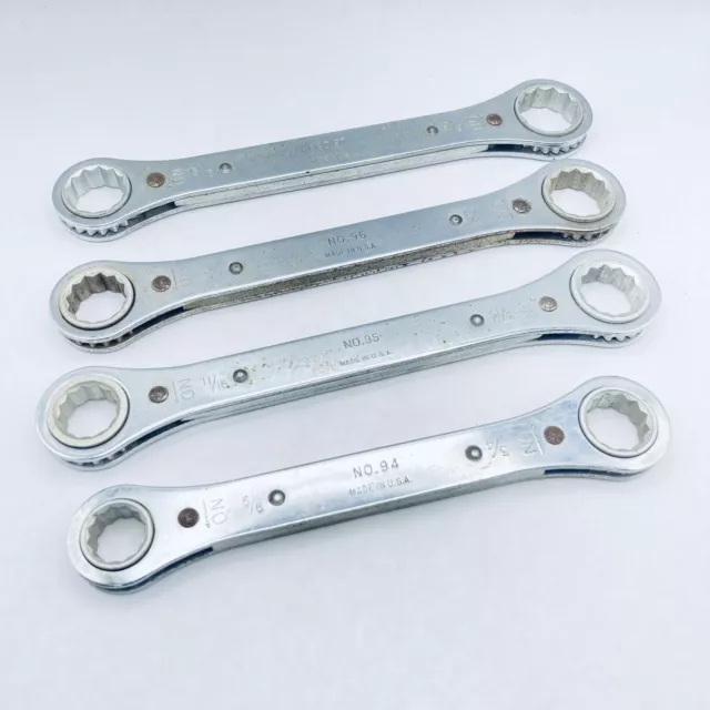 Lot of 4 Vintage Ratcheting Box Wrenches 12 Point 5/8 - 15/16 Pat# 2,500,835 USA