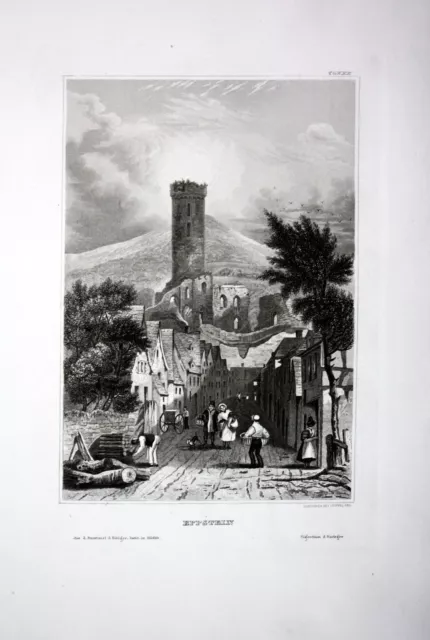 1840 - Eppstein Innenstadt Turm Main-Taunus-Kreis Hessen engraving Stahlstich