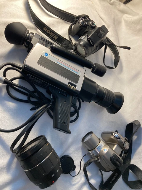 Lote de equipos/dispositivos de cámara y video antiguos Tamron, Konica Minoltam y Nikon