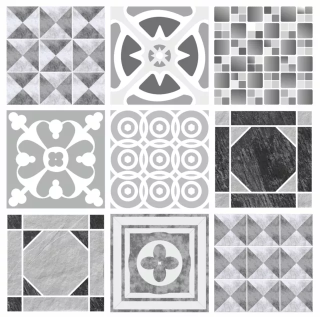 Mosaic Tile Stickers Transfers GREY Azulejo for 200mm x 200mm / 8 x 8 Inch G05