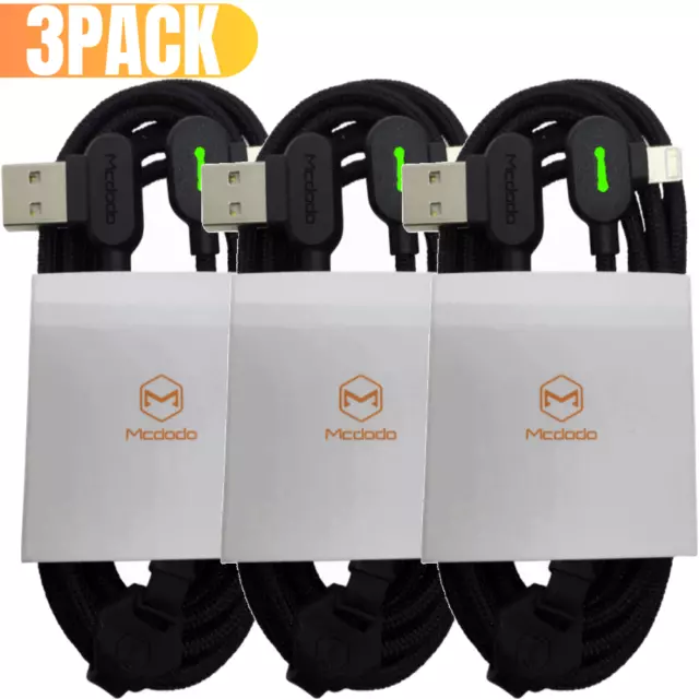 3Pack Mcdodo 90 Degree 3M USB Charger Cable Fast Charge For iPhone 11 XR 7 8 6