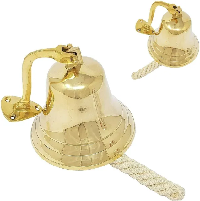 Nautical Maritime Brass Ship Bell With Rope Lanyard Deluxe Wall Boat Decor Gift