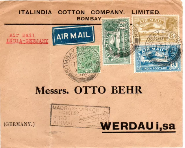 Luftpost-Brief von Indien von Madras-Karatchi-Londen