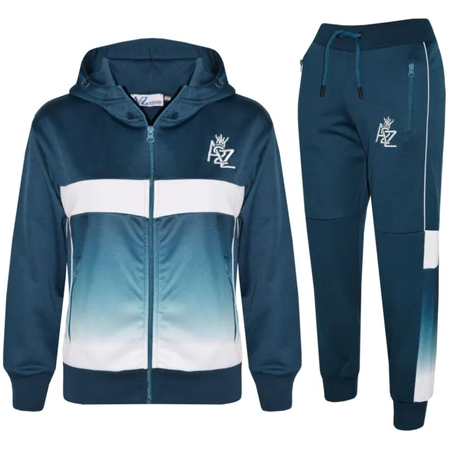 Boys Girls Tracksuits A2Z Fade Gradient Teal Hooded Jogging Suit Top Bottom