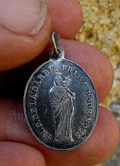 ANTIQUE RELIGIOUS SILVER PENDANT SAINT MARY, MARSEILLE N D de la GARDE SANCTUARY