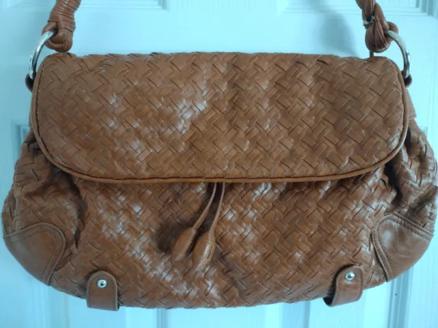 Vintage Barneys New York Brown Leather Woven Shoulder Bag 3