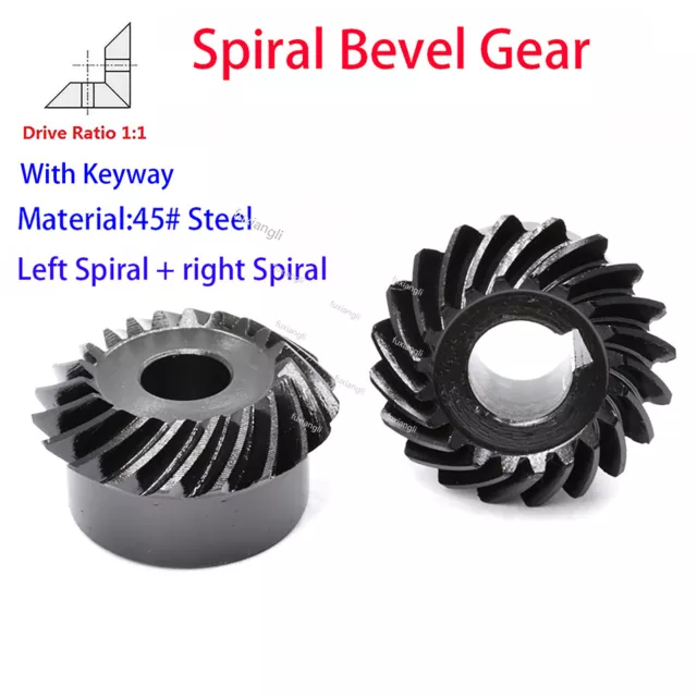 1.5/2 module right + left spiral bevel wheel 90° 1:1 pairing bevel wheels with keyway